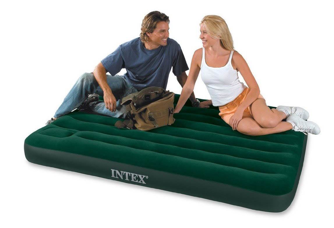 Intex 66929E Inflatable Downy Queen Air Bed Camping Mattress w/ Air Pump Green 