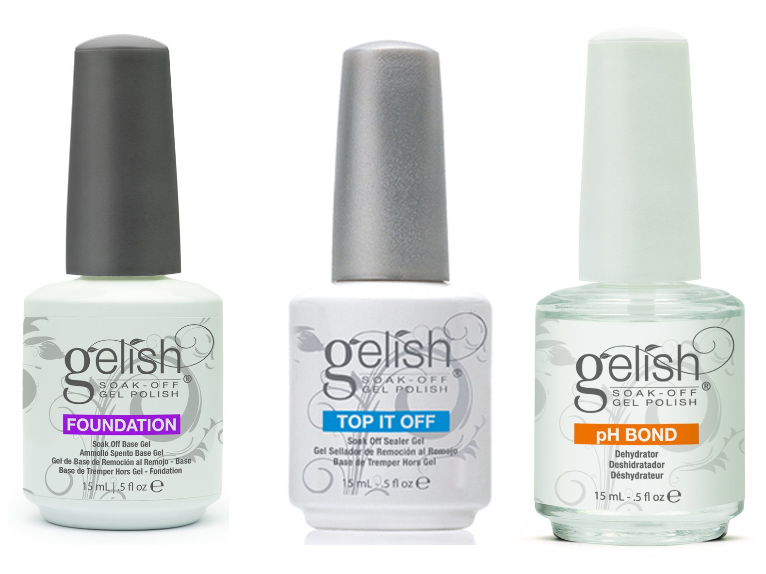 GELISH GEL LED Foundation Base Coat + Top It Off Coat + pH Bond 15 mL
