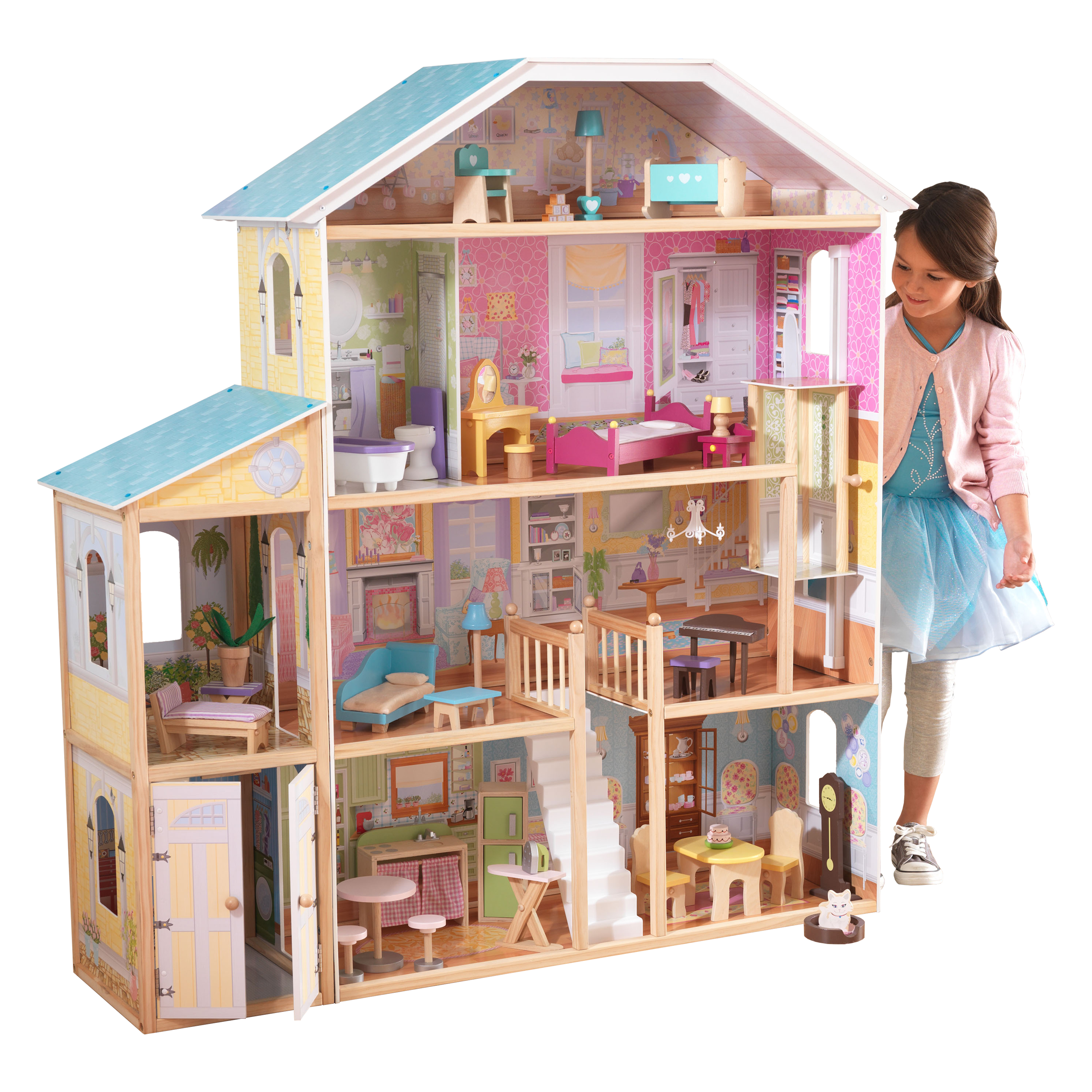 kidkraft grand view mansion dollhouse with ez kraft assembly and 34 accessories