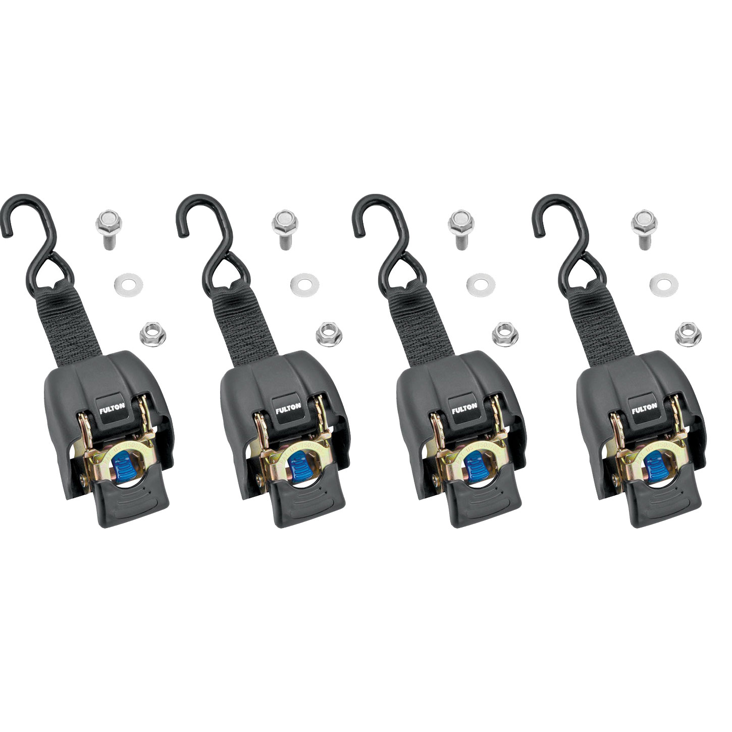 Fulton 2 x 43" Zinc Transom Retractable Ratchet Boat Tie Down Straps (6