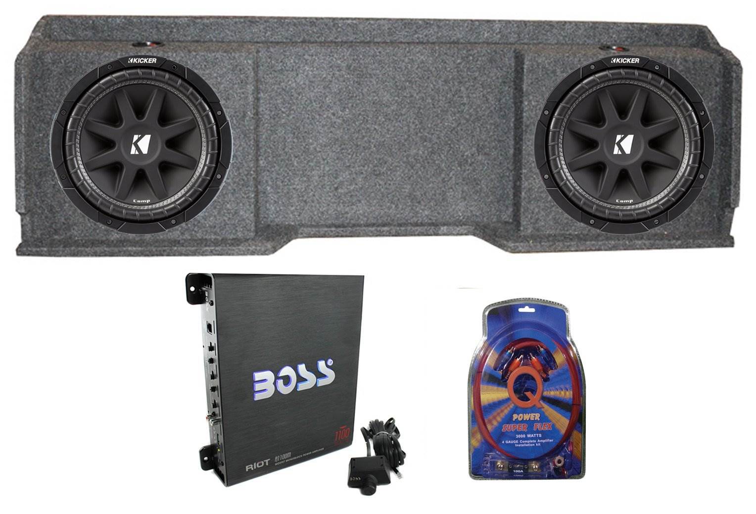 Amplifier+Amp Kit KICKER 43TC104 Comp 10 Subwoofer in Sub Box Enclosure+2-Ch