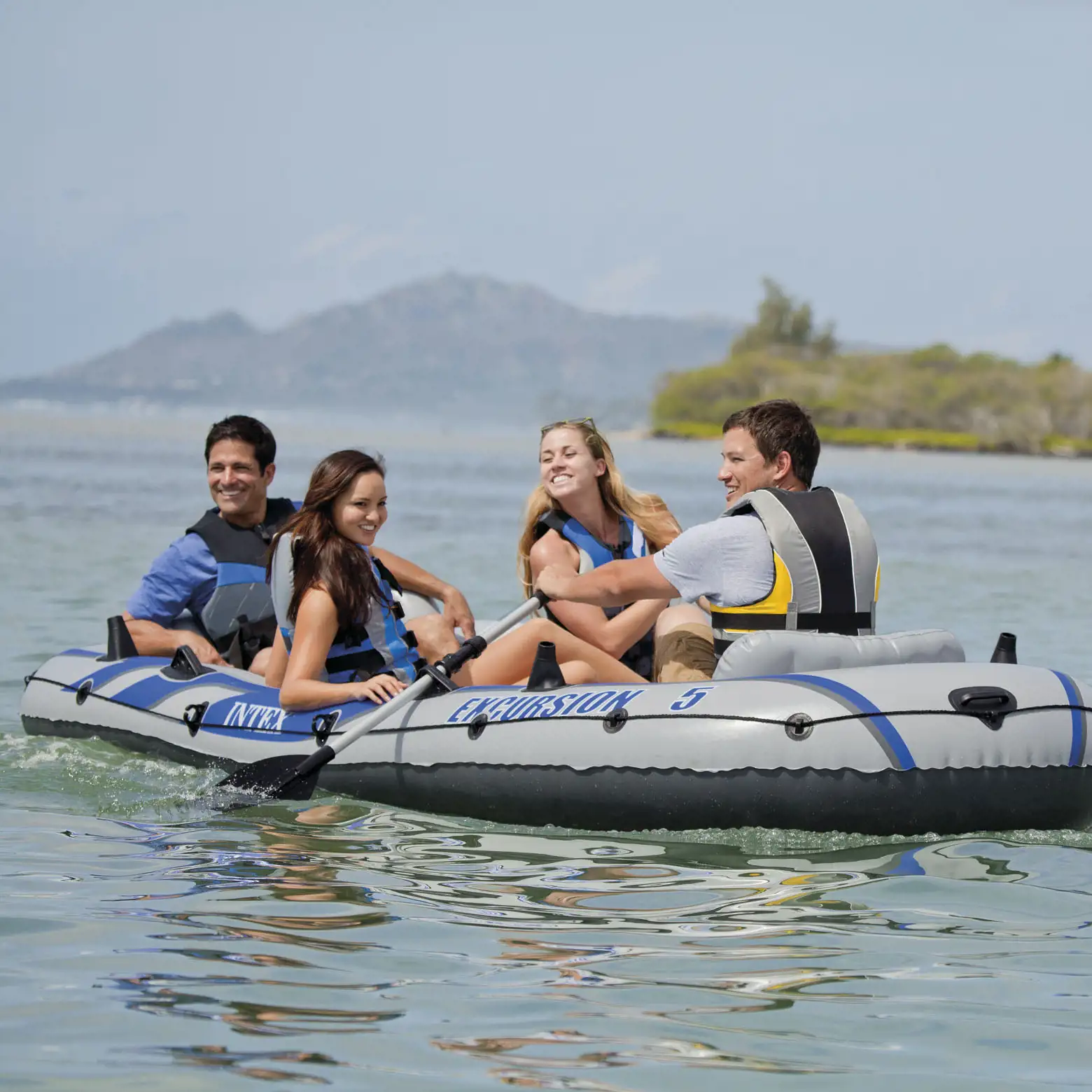 Intex Excursion 5 Person Inflatable Raft 2 Oars 2 Life Jackets
