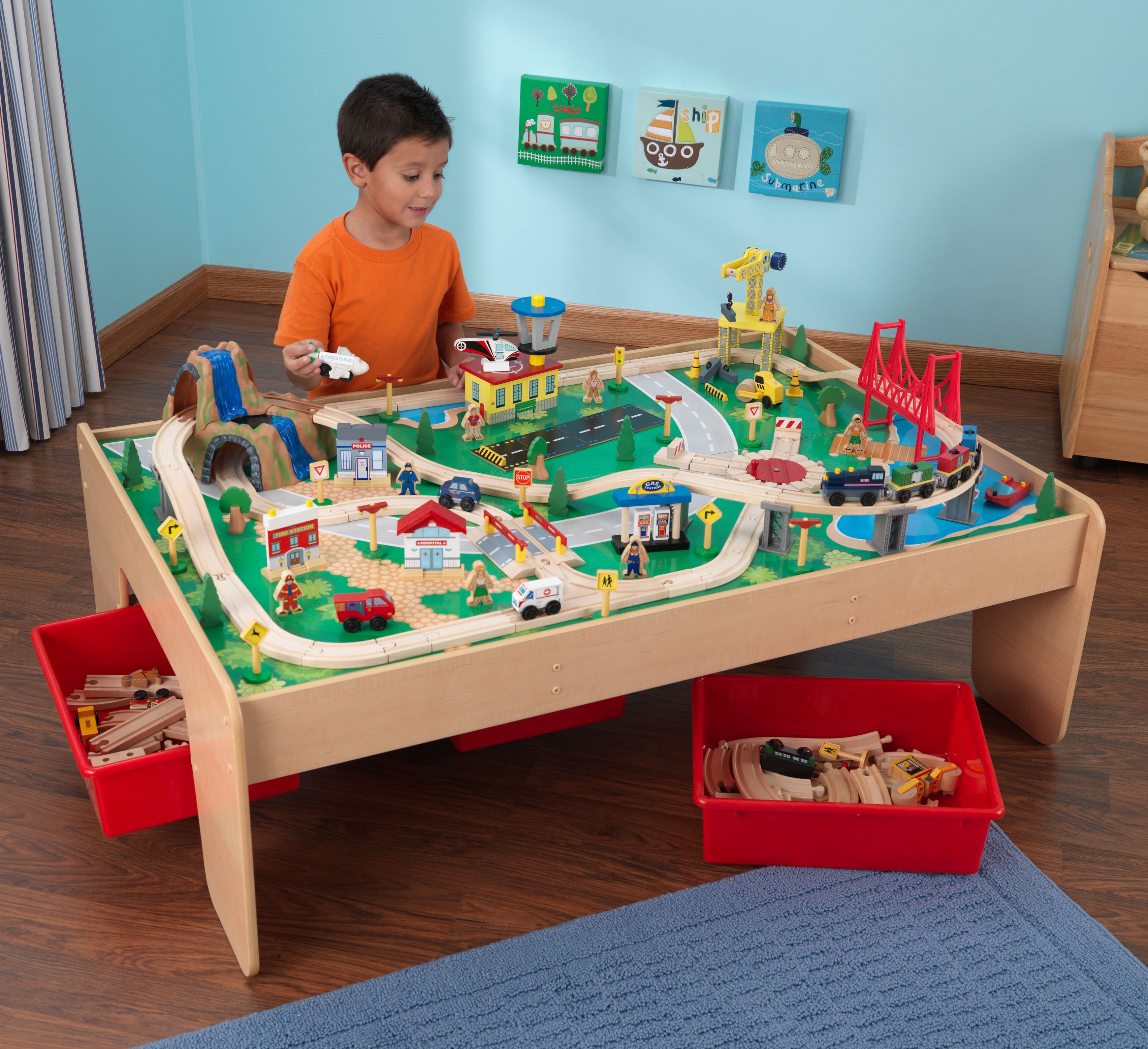train table with storage bins