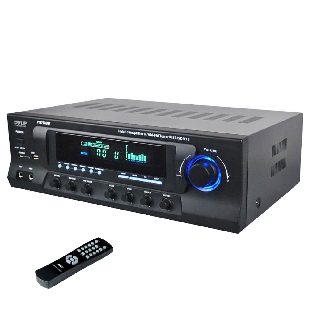 Pyle Stereo Amplifier Receiver w/ AM FM Tuner, Bluetooth & Sub Control