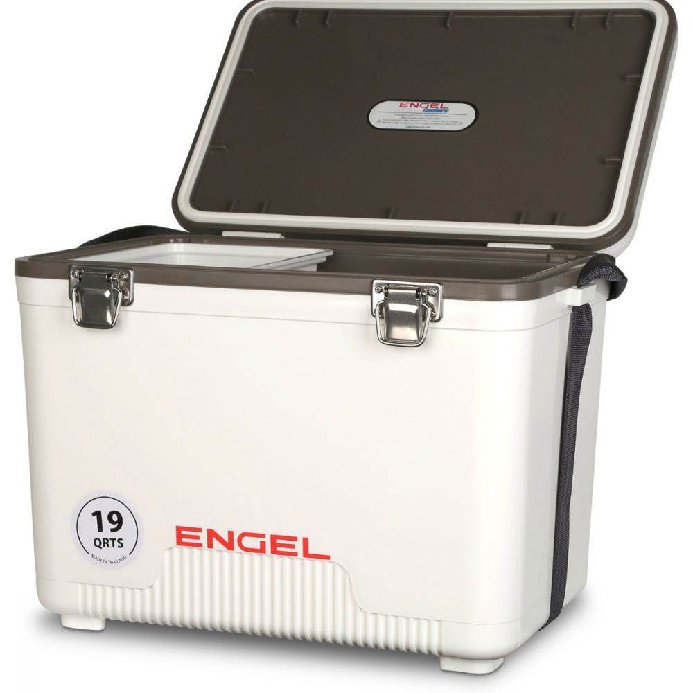Engel 19 Quart Fishing Live Bait Dry Box Ice Cooler with Strap, White (2  Pack)