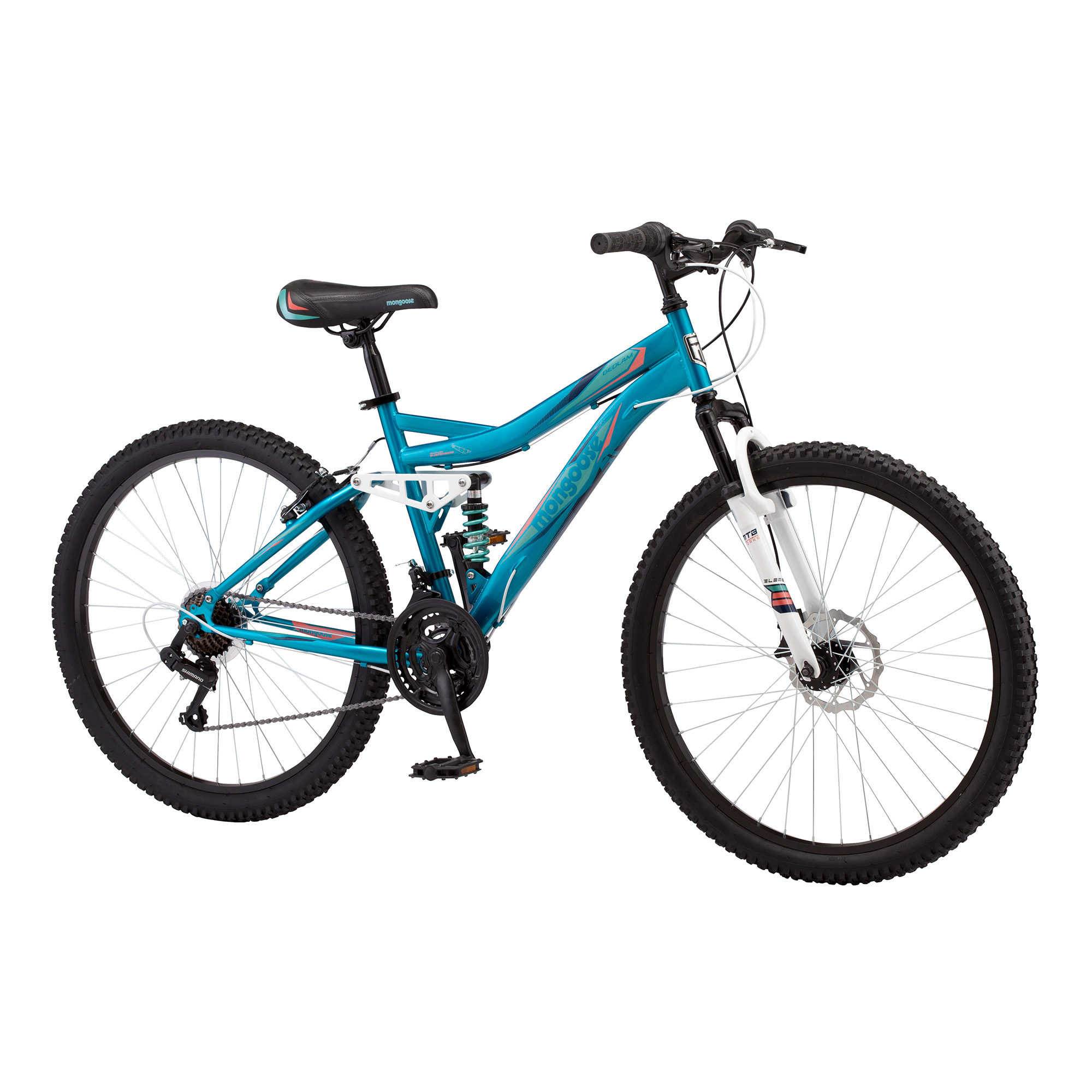 Mongoose 26" Bedlam 21 Speed Full Suspension Frame Womens Beginner
