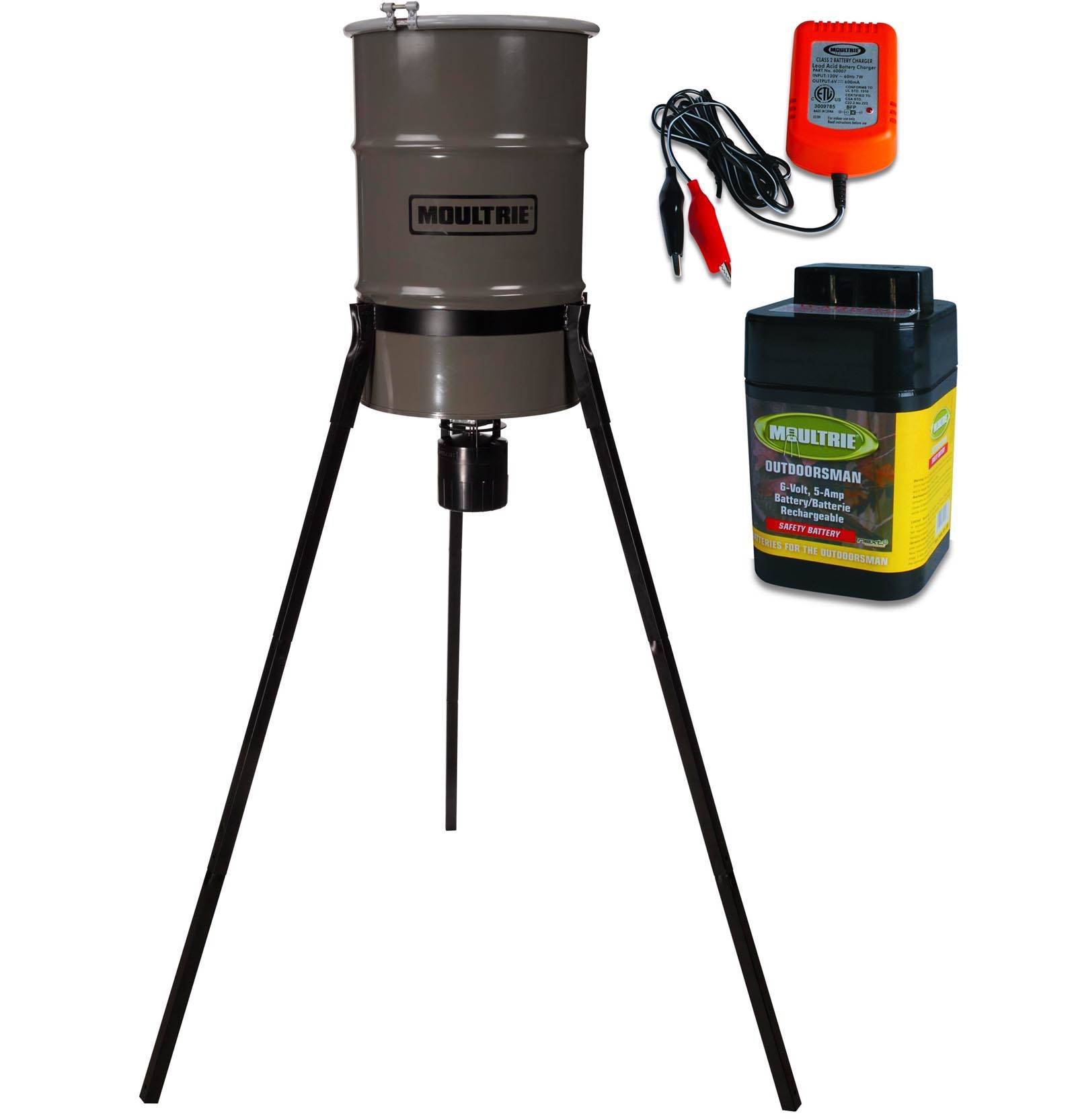 Moultrie 30 Gallon Pro Hunter Tripod Deer Feeder W 6v Battery Charger