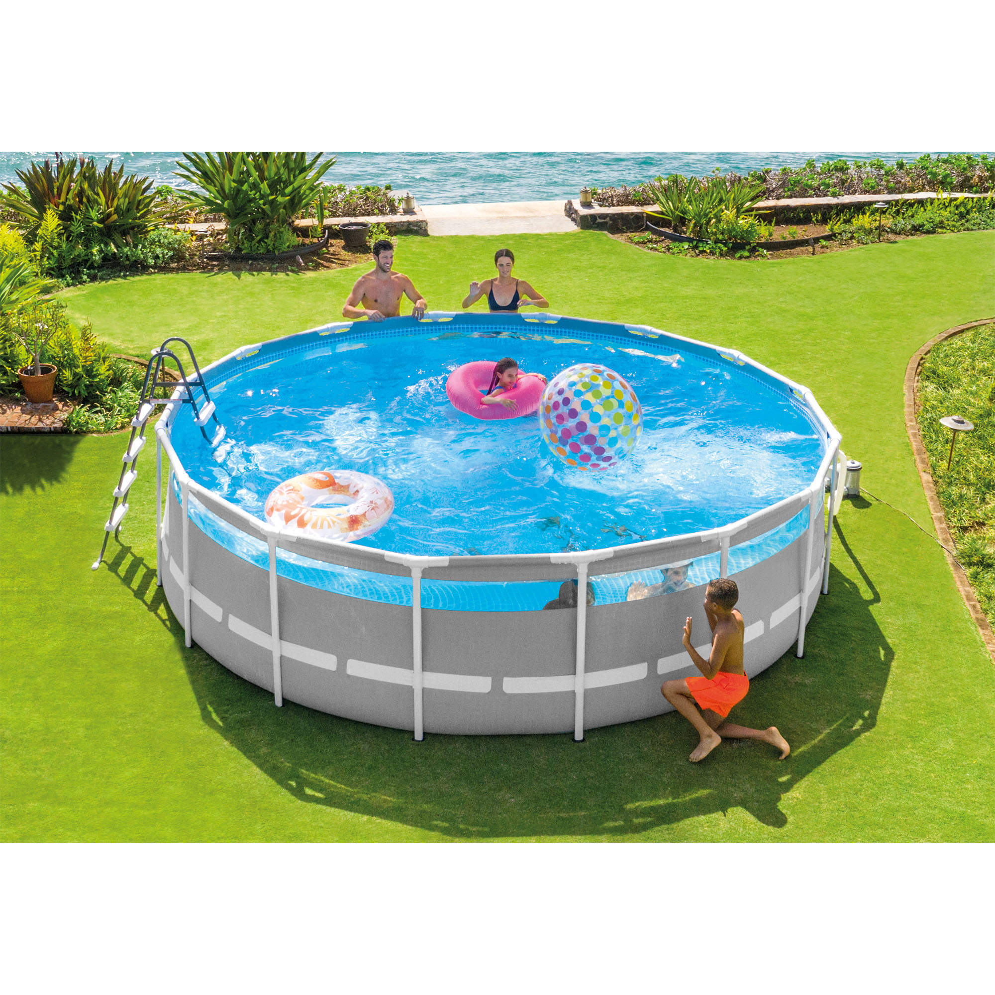 Easy Set Up and fits up to 6 People Intex 26729EH 16 Foot by 48 Inch Clearview Prism Metal Frame Above Ground Swimming Pool with Filter Pump 