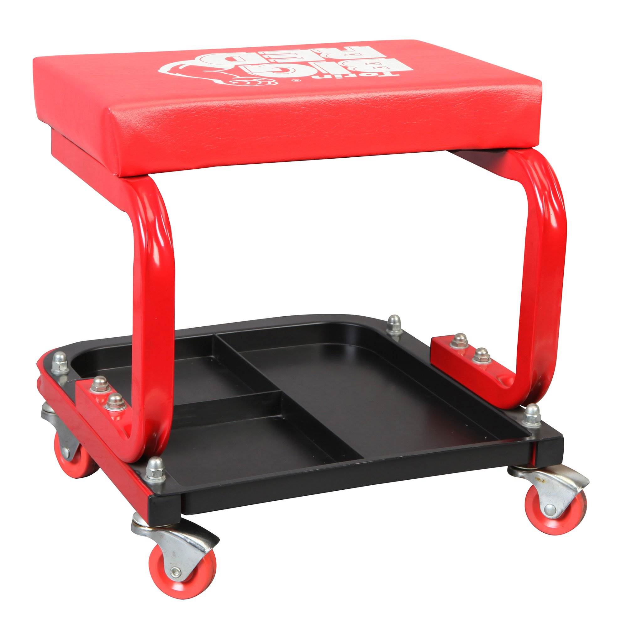 Torin Steel Rolling Padded Vinyl Creeper Mechanic Garage Workshop Workbench Stool with Integrated Tool Tray