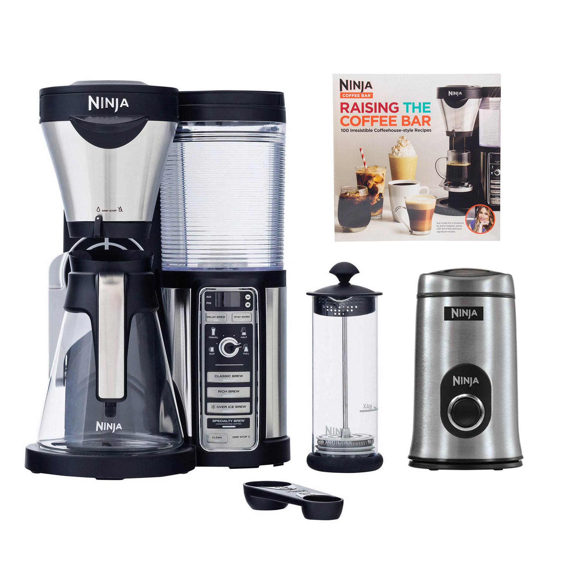 Ninja Coffee Bar Stainless Steel Push Button Bean Grinder 100Recipe