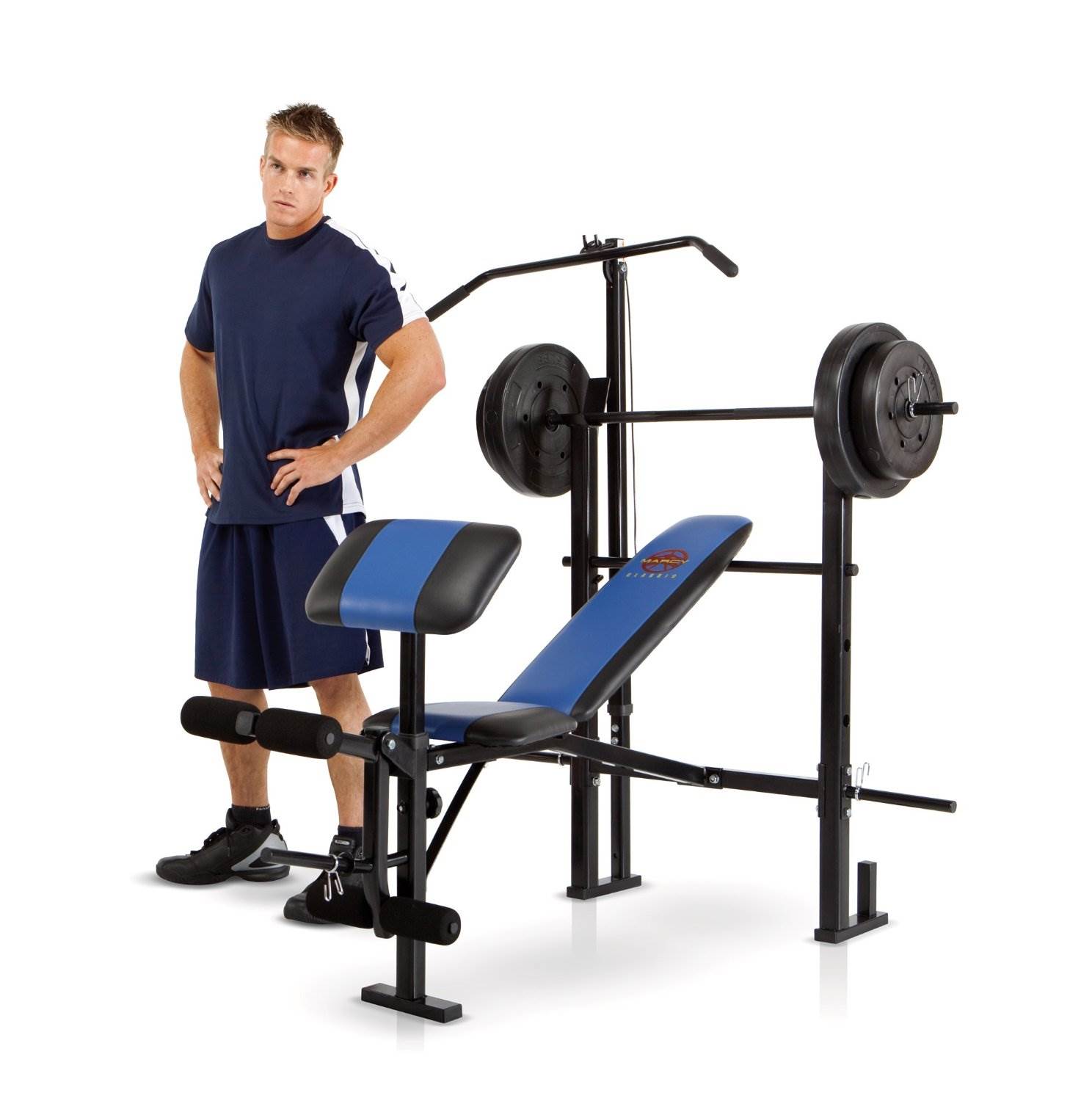 Marcy Classic Weight Bench With Lat And Arm Curl Plus 120 Lb Weight Set Mcb 252