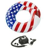 Swimline 36-Inch American Flag Swimming Pool Tube Float with Electric Air Pump