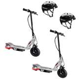 Razor E125 Rechargeable Kids Electric Motor Scooters, Black (2 Pack) + Helmets