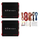 Crunch 4 Channel 1000W A/B Class Stereo Amplifier (2 Pack) & Wiring Kit