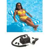 Swimline Premium Floating Pool Blue Hammock Lounge Chair w/ Electric Air Pump