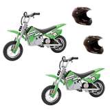 Razor MX400 Dirt Rocket Electric Motocross Motorcycle Bikes (2 Pack) + Helmets