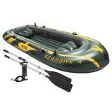 Intex Seahawk 4 Inflatable 4 Person Floating Boat Raft Set with Oars & Air Pump