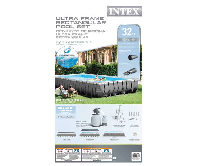 26371EH + 2 x 58821EP + 4 x 58868EP Intex 32' Rectangular Swimming Pool, Beverage Float (2 Pack), & Float (4 Pack)
