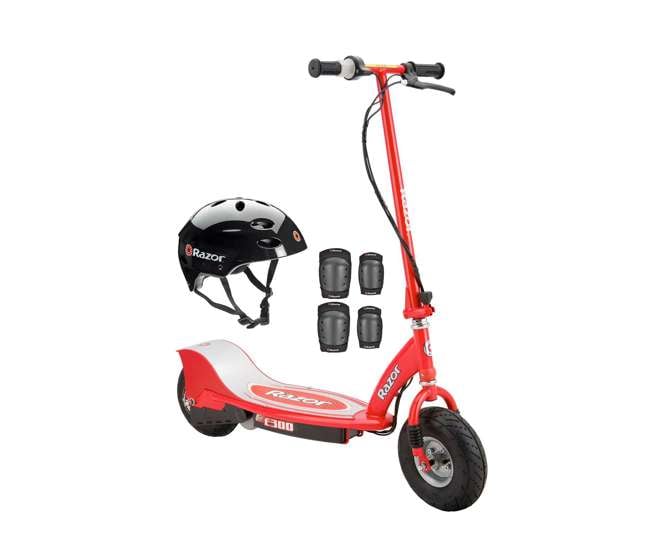 13113697 + 97778 + 96785 Razor E300 Electric Scooter (Red) with Helmet, Elbow and Knee Pads