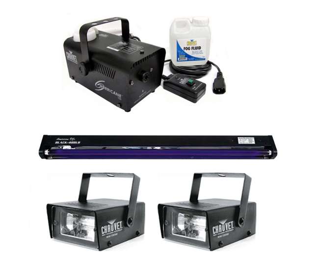 BLACK-48BLB + 2 x MINISTROBE-LED + H700 BLACK-48BLB AMERICAN DJ 48" UV Blacklight + (2) CHAUVET Strobe Lights + H700 Fog Machine