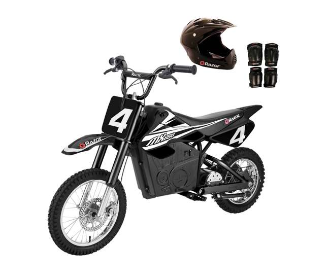 15165001 + 97775 + 96785 Razor MX650 Electric Dirt Rocket Bike + Youth Helmet + Elbow & Knee Pads