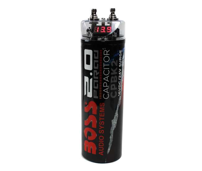 CPBK2 + BGE4RB Boss CPBK2 2.0 Farad Led Digital Capacitor Cap with 4 Gauge Amp Kit