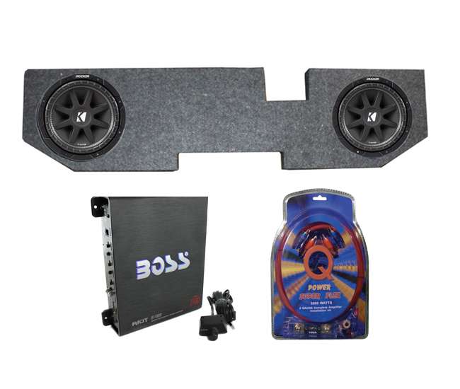 QDODGE104DOOR + 2 x 43C104 + R1100M + 4GAMPKIT-SFL Kicker 10C104 10-Inch 600W Subwoofers with Dodge Ram Quad 02-er Box with Amp with Wiring (Pair)