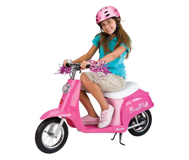 15130659 + 97783 Razor Pocket Mod Electric Sweet Pea Scooter & Youth Helmet (Pink)