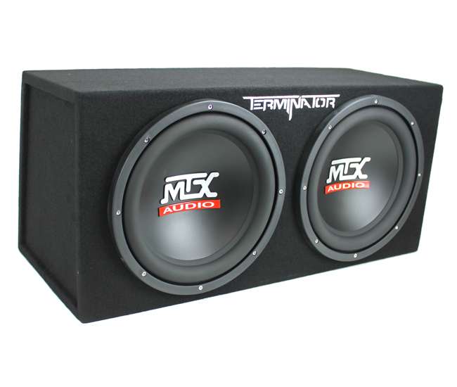 TNE212D + EV1500M + AKS8 MTX 12" 1200W Dual Loaded Car Audio Subwoofers with Box Enclosure Package