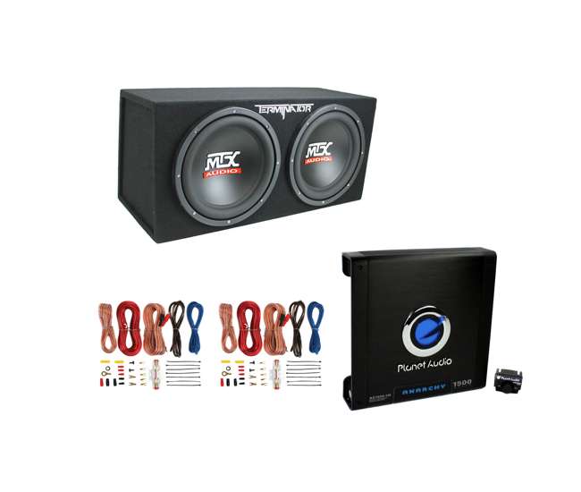 TNE212D + AC15001M + 2 x AKS8 MTX TNE212D 12" 1200W Dual Car Subwoofers + Box + Planet Amp + Kit