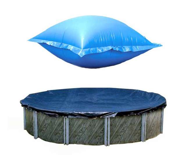 PCO827 + ACC48 Swimline 24 Ft Round Above Ground Winter Pool Cover w/ 4'x8' Closing Air Pillow