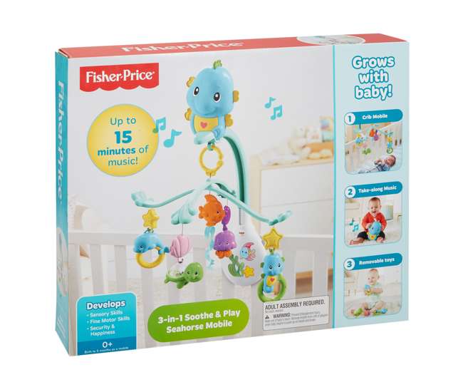 DFP12 Fisher Price 3 in 1 Soothe and Play Seahorse Mobile with Rattles