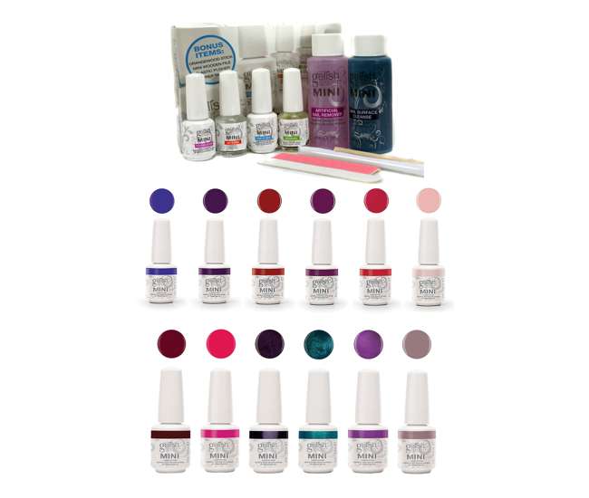 01755-BASIX + 1900116-6PPACK2 + 1900115-6PACK1 Gelish Basix Kit with Mini Kung Fu Flair and Sassy Intergalactic Glam Gel Polish