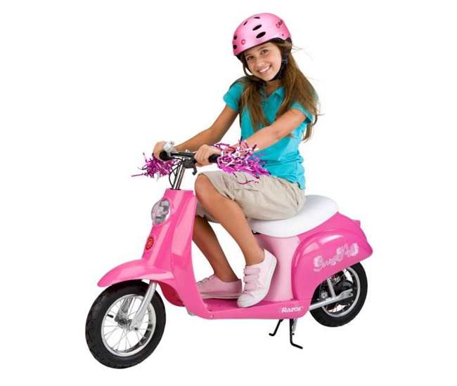 15130659 + 97913 + 96785 Razor Pocket Mod Mini Electric Scooter Bundle with Rainbow Helmet & Safety Pads