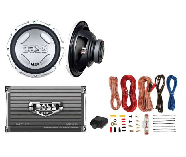 CX122 + AR1500M + AKS8 Boss Audio Chaos CX122 12-Inch 2800W Power Subwoofer Woofer Pair (Pair)