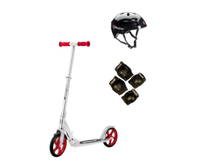 13013201 + 97778 + 96771 Razor A5 Lux Scooter (Red) with Helmet, Elbow, & Knee Pads