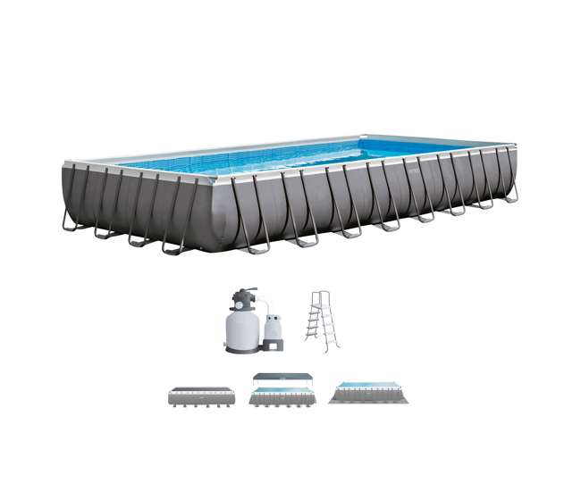26371EH + 2 x 58821EP + 4 x 58868EP Intex 32' Rectangular Swimming Pool, Beverage Float (2 Pack), & Float (4 Pack)