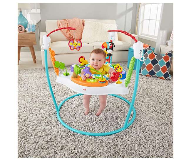 FFJ00 Fisher-Price Colorful Light Up Comfy Animal Activity Baby Jumperoo Bouncer Toy