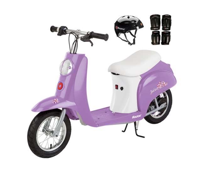 15130661 + 97778 + 96785 Razor Pocket Mod Betty Kids Electric Motor Scooter with Knee Pads