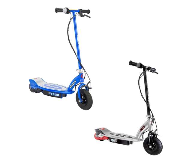 13125E-BK + 13111240 Razor Electric Motorized Kids Scooters, 1 Black & 1 Blue