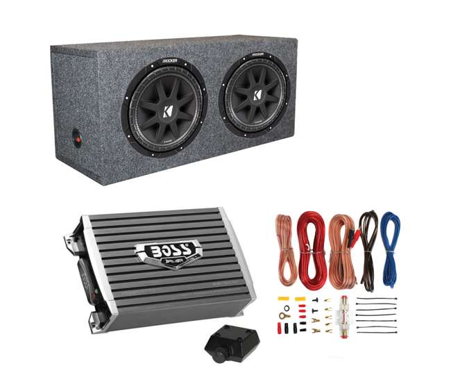43C124 + VM12SEALED + AR1500M + AKS8 Kicker 43C124 600W 12-Inch Subwoofers with Sealed Box Enclosure with Amp with Wiring (Pair)