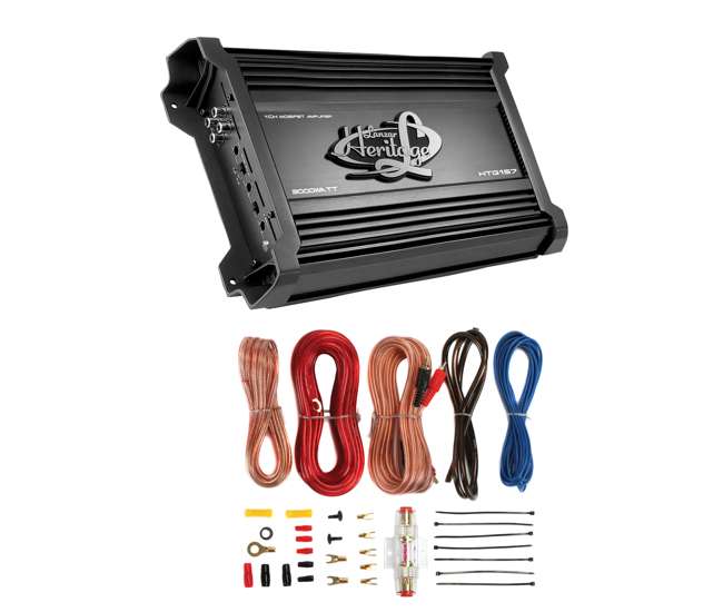 HTG157 + AKS8 Lanzar HTG157 3000W Mono Amplifier with 8 GA Amp Kit Intall