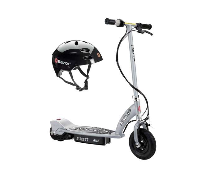 13181112 + 97778 Razor E100 Kids Motorized 24 Volt Electric Powered Ride On Scooter with Helmet
