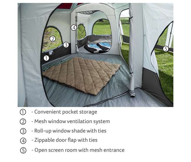 TGT-CARSON-18-B-U-A Tahoe Gear Carson 3 Season 14 Person 25x17.5' Family Cabin Tent, Red (Open Box)