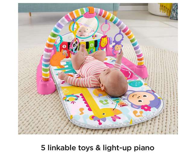 FGG46 Fisher-Price Deluxe Kick 'n Play Musical Piano Gym with Soft Mat, Pink