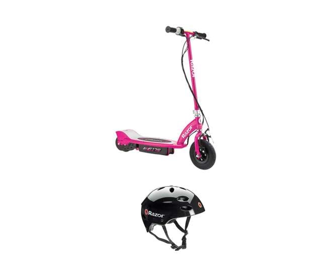 13111269 Razor E175 Rechargeable Electric Powered Kids Scooter & V17 Helmet, Pink & Black