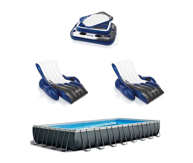 26367EH + 2 x 58868EP + 58821EP Intex Pool Set w/ 2 Inflatable Loungers and Cooler