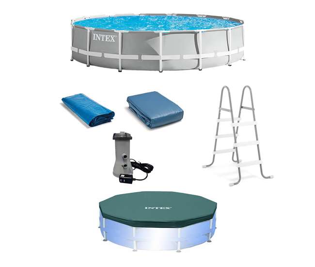 26723EH + 28032E Intex 15 Foot Prism Frame Pool Set with Debris Cover