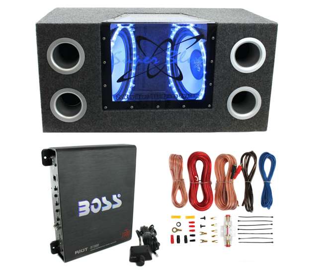 BNPS122 + R1100M + AKS8 Pyramid BNPS122 12-Inch 1200W Subwoofer with Box + 1100W Mono Amp + Amp Kit