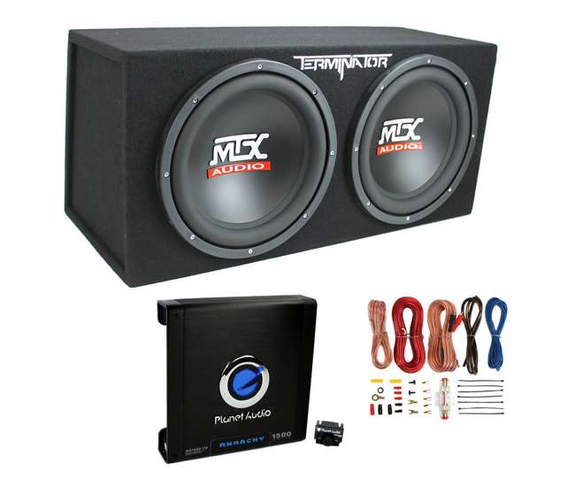 TNE212D + AC15001M + AKS8 Mtx TNE212D 12-Inch 1200W Dual Loaded Subwoofers Audio with Box with Planet Amp with Kit (Package)